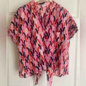 CHARTER CLUB Luxury Linen Button Down Blouse Size XL Tie Front Cap Sleeve